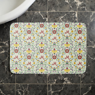 Alfombrilla De Baño Patrón de monograma escandinavo Rosemaling Nordic