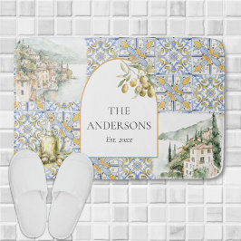 Alfombrilla De Baño Patrón de mosaico azul amarillo del Mediterráneo d