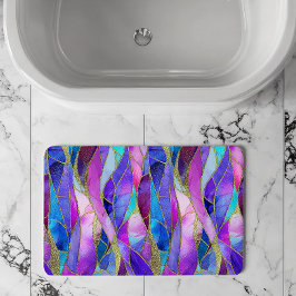 Alfombrilla De Baño Patrón de mosaico de vidrio teñido púrpura y azul