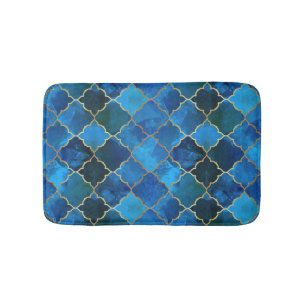 Alfombrilla De Baño Patrón de mosaico marroquí de zafiro Gemstone y or