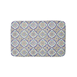 Alfombrilla De Baño Patrón de mosaicos botánicos ornamentales vintage