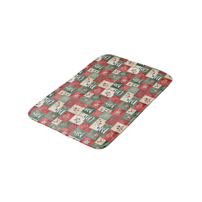 Alfombrilla De Baño Patrón de Navidad de patchwork campestre (Angular)