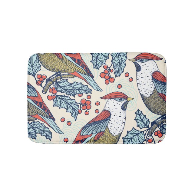 Alfombrilla De Baño Patrón de Navidades de Waxwings Holly (Anverso)