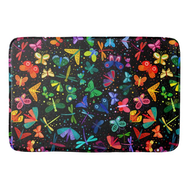 Alfombrilla De Baño Patrón de niños con mariposas arco iris acuático (Anverso)
