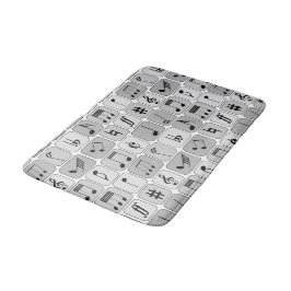 Alfombrilla De Baño Patrón de notas de música geométrica monocromática