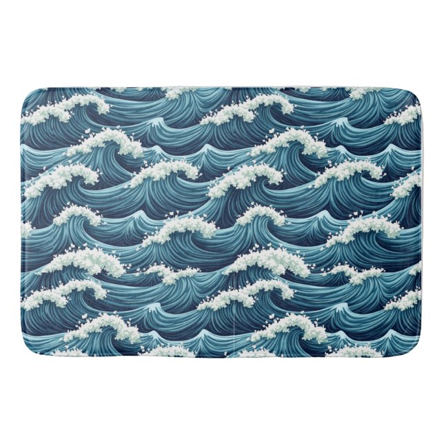 Alfombrilla De Baño Patrón de olas del océano azul (Anverso)