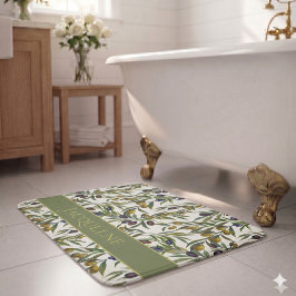 Alfombrilla De Baño Patrón de olivo de estilo francés en verde salvia 
