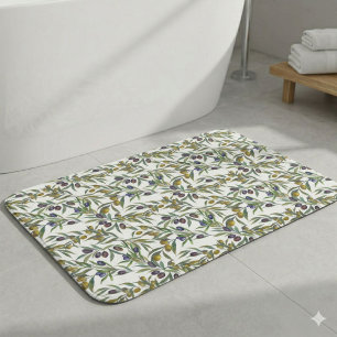 Alfombrilla De Baño Patrón de olivo en verde salvia acuarela país fran