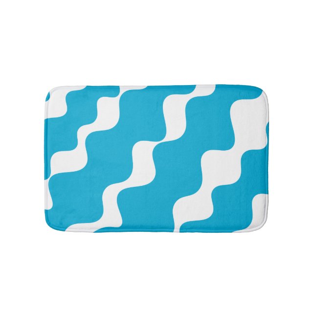 Alfombrilla De Baño Patrón de ondas inclinadas azules y blancas (Anverso)
