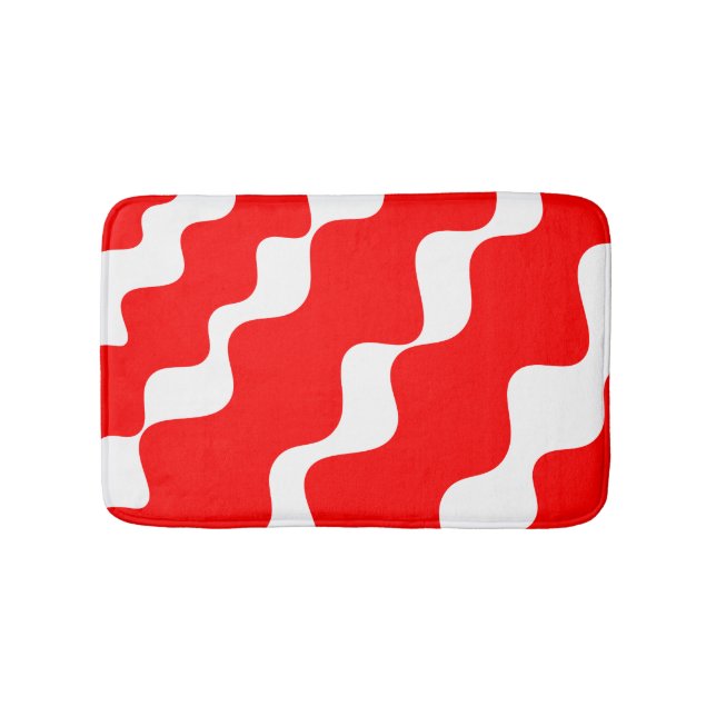 Alfombrilla De Baño Patrón de ondas inclinadas rojas y blancas (Anverso)