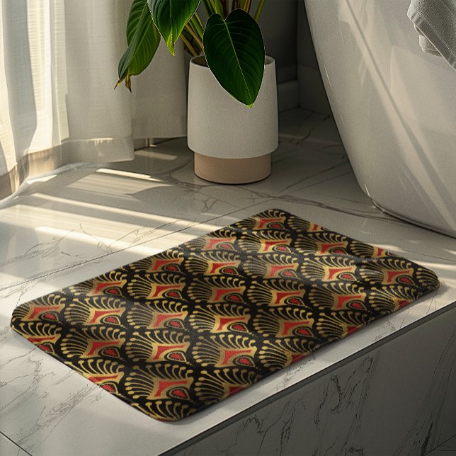 Alfombrilla De Baño Patrón de oro y rojo Art Deco (Subido por el creador)