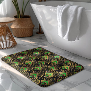 Alfombrilla De Baño Patrón de oro y verde Art Deco