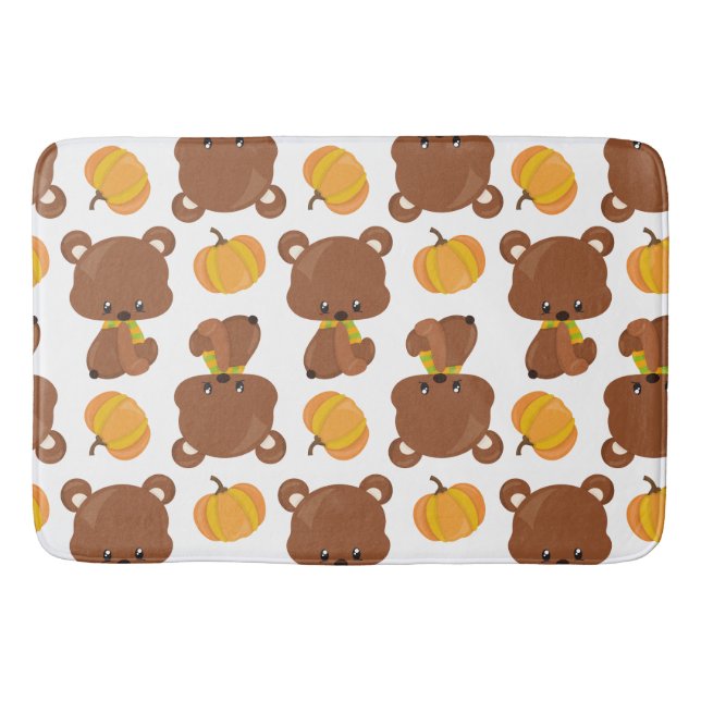 Alfombrilla De Baño Patrón De Osos, Osos Cubiertos, Caída, Calabazas (Anverso)