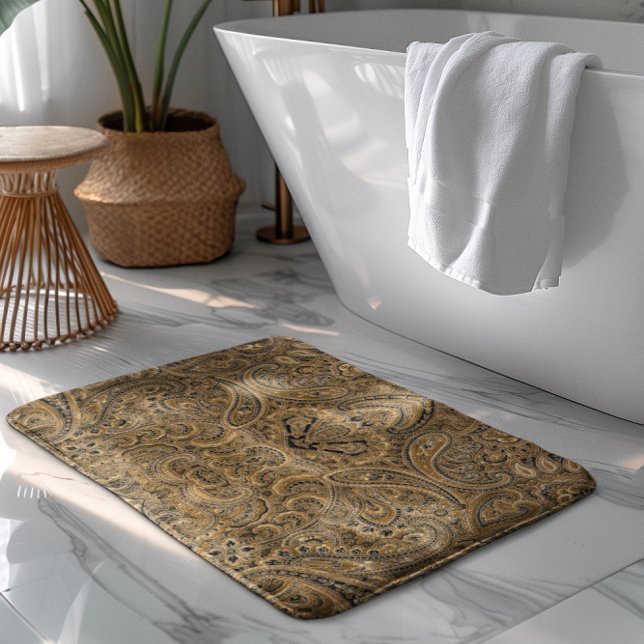 Alfombrilla De Baño Patrón de paisley floral beige y marrón (Subido por el creador)