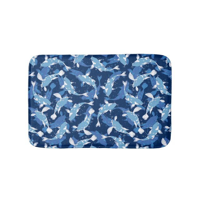 Alfombrilla De Baño Patrón de peces de Koi Azul (Anverso)