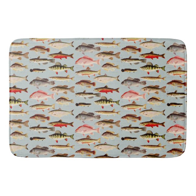 Alfombrilla De Baño Patrón de peces norteamericano de época (Anverso)