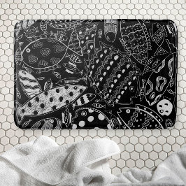 Alfombrilla De Baño Patrón De Pez Caprichoso En Blanco Y Negro De Moda