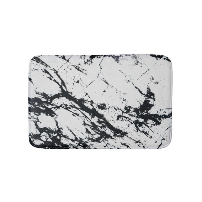 Alfombrilla De Baño Patrón de Piedra de Mármol Blanco y Negro (Anverso)