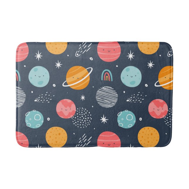 Alfombrilla De Baño Patrón de planeta sonriente (Anverso)