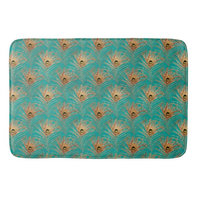 Alfombrilla De Baño Patrón de plumas de pavo real purpurina (Anverso)