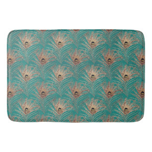 Alfombrilla De Baño Patrón de plumas de pavo real purpurina elegante o