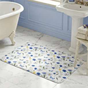 Alfombrilla De Baño Patrón de prado de flores silvestres de acuarela a