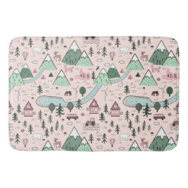 Alfombrilla De Baño Patrón de pueblo agrícola escandinavo rosa