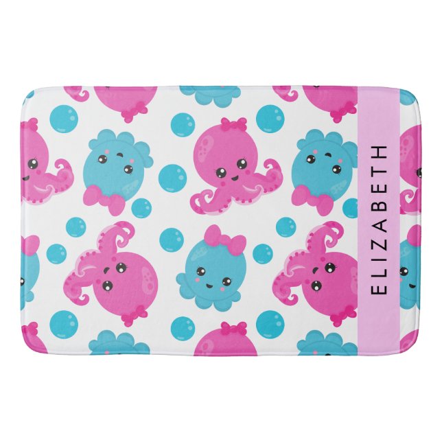 Alfombrilla De Baño Patrón de pulpo, pulpo corto, mar, tu nombre (Anverso)