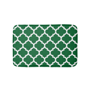 Alfombrilla De Baño Patrón de Quatrefol Marroquí Blanco Verde Forestal