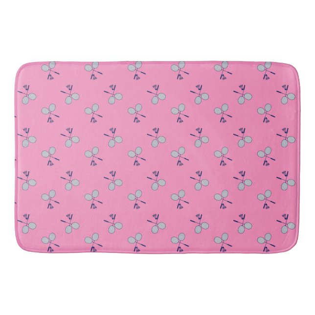 Alfombrilla De Baño Patrón de racquet de Badminton rosa (Anverso)