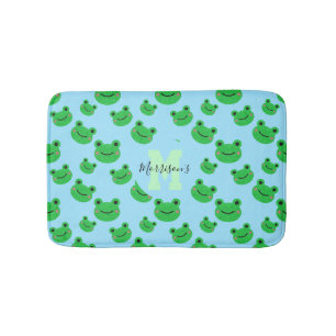 Alfombrilla De Baño Patrón de rana monograma fauna bebé azul
