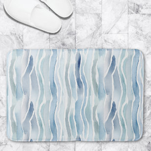 Alfombrilla De Baño Patrón de raya de onda azul de acuarela moderna