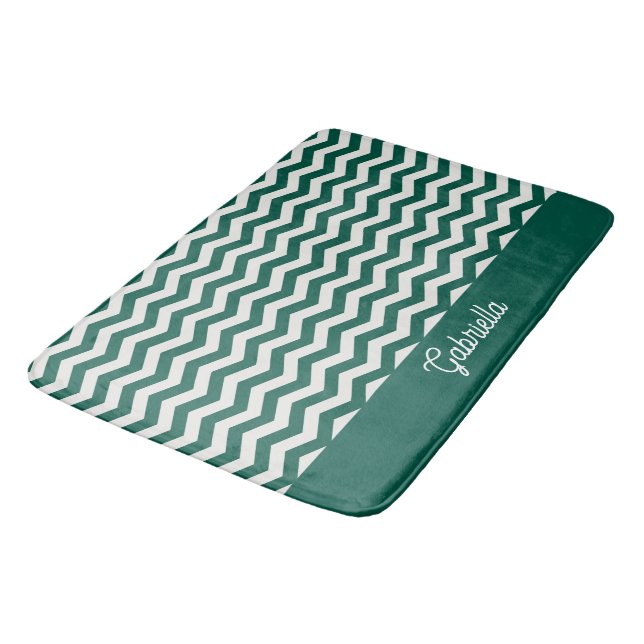 Alfombrilla De Baño Patrón de raya zig zag Chevron verde turquesa (Angular)