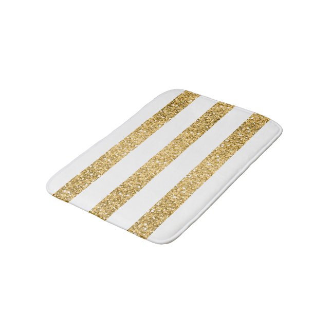 Alfombrilla De Baño Patrón de rayas blancas Purpurina dorado (Angular)