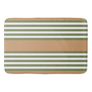 Alfombrilla De Baño Patrón de rayas de color verde oliva y blanco con