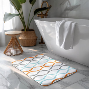 Alfombrilla De Baño Patrón de rayas funky azules, grises y naranjas