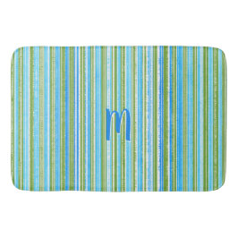 Alfombrilla De Baño Patrón de rayas verde azuladas, azules, verdes y b