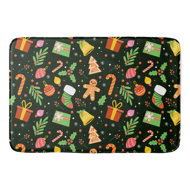 Alfombrilla De Baño Patrón de resumen de Navidades verdes oscuros (Anverso)