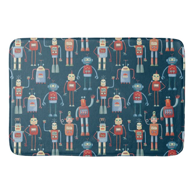 Alfombrilla De Baño Patrón de robots retro estilo de los años 50 diver (Anverso)