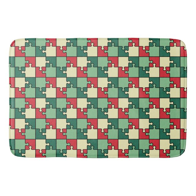 Alfombrilla De Baño Patrón de rompecabezas geométrico verde rojo (Anverso)