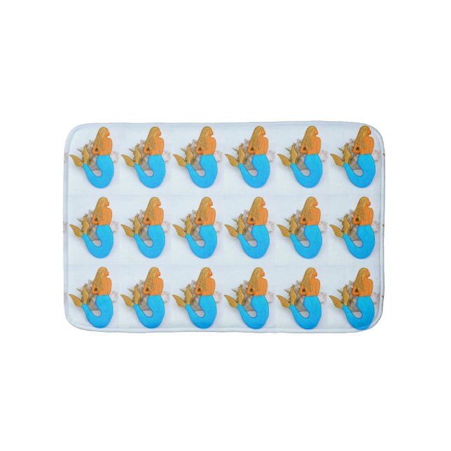 Alfombrilla De Baño patrón de sirenas de cola azul (Anverso)