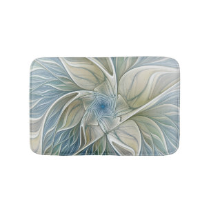 Alfombrilla De Baño Patrón de sueño floral abstracto azul caqui fracta