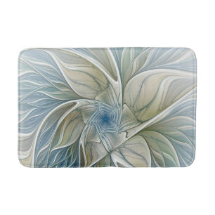 Alfombrilla De Baño Patrón de sueño floral abstracto azul caqui fracta