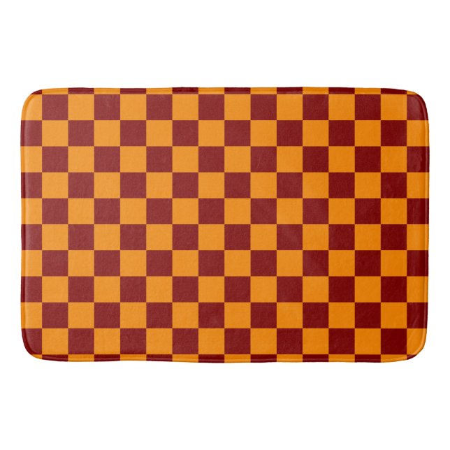 Alfombrilla De Baño Patrón de tablero de cheques rojo + Naranja (Anverso)