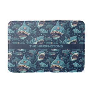 Alfombrilla De Baño Patrón de tiburones de nombre personalizado