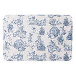 Alfombrilla De Baño Patrón de Toile Francés Azul Jack Russell