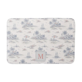 Alfombrilla De Baño Patrón de Toile Tropical Costero Francés con Monog