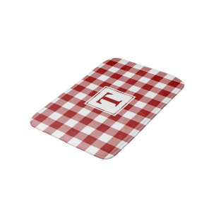 Alfombrilla De Baño Patrón de tracción de Gingham blanco rojo con mono