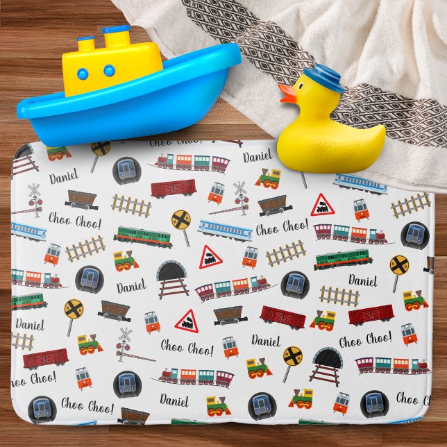 Alfombrilla De Baño Patrón de tren Niño pequeño Nombre Choo Choo Niños (Subido por el creador)