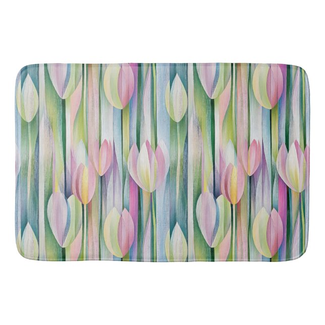 Alfombrilla De Baño patrón de tulipanes pastel (Anverso)